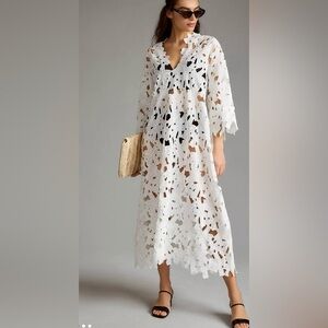 Anthropologie like Floral Eyelet Caftan in white one size.